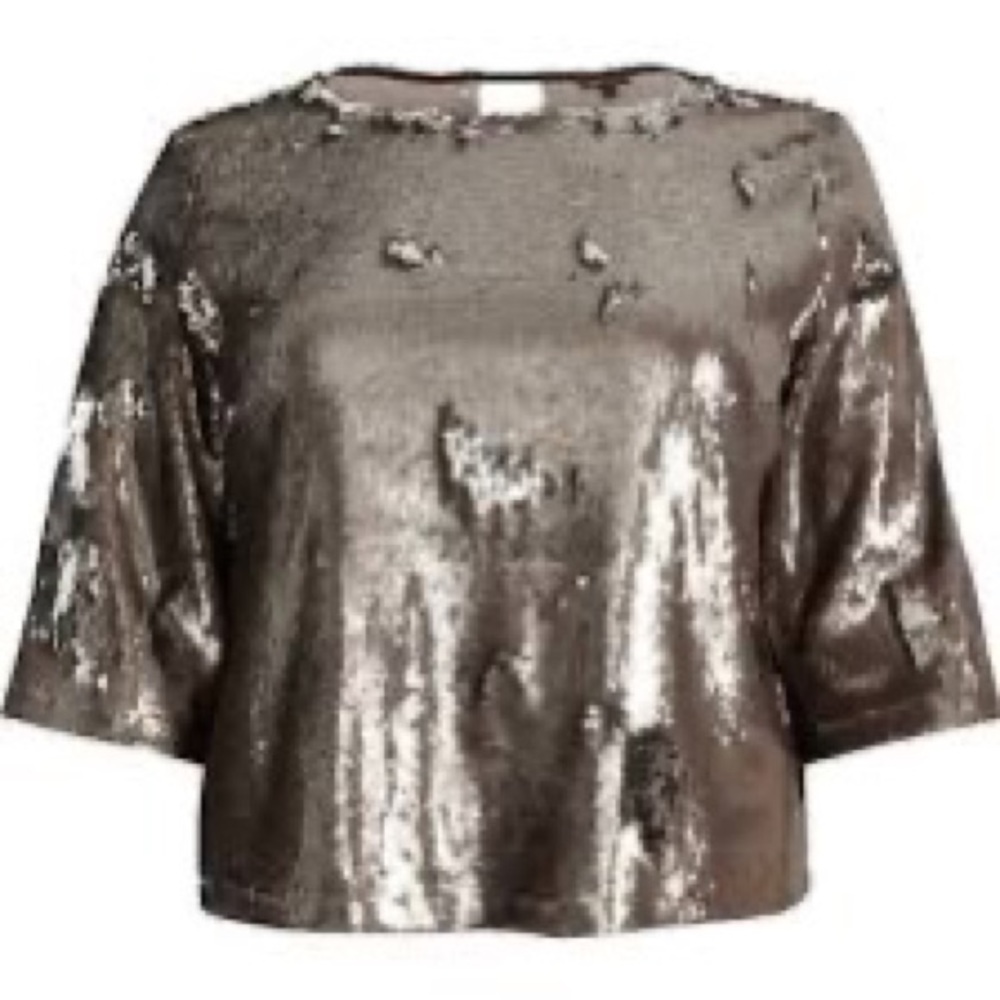 RI Plus metallic grey sequin grazer top - Silver